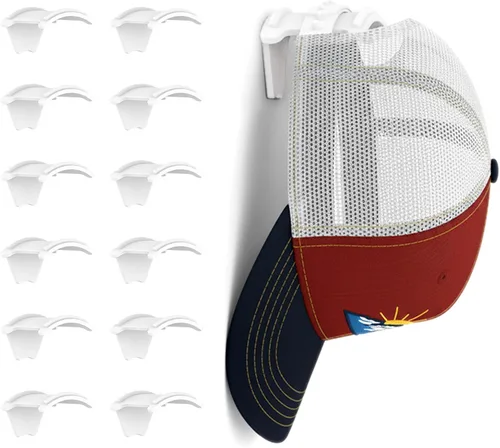 Ganchos adhesivos para sombreros de pared (paquete de 12), colgador de sombreros sin perforaciones para organizador de gorras de béisbol de pared,