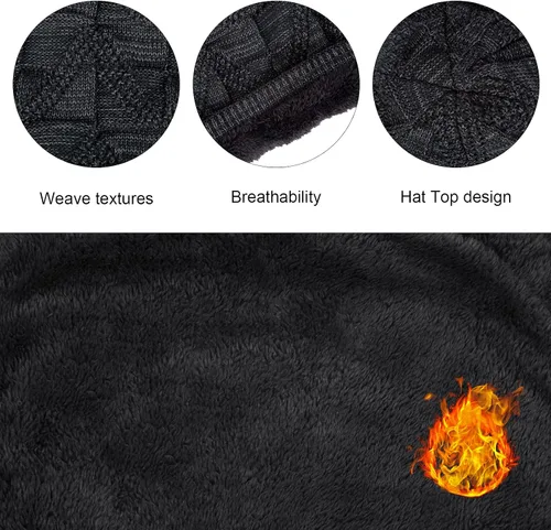 Miniatura 2 de Winter Beanie Hat Scarf Gloves Set 3 Pieces Mens Warm Knit Thick Slouchy Cap Neck Warmer Touchscreen Gloves Set