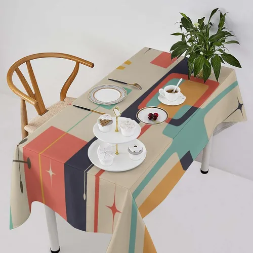 Miniatura 37 de Mantel retro moderno de mediados de siglo, diseño de colores retro de los años 50, resistente al agua, mantel lavable para cocina, comedor, fiesta