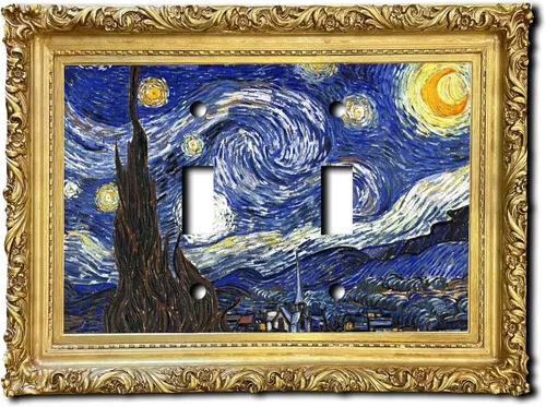 Miniatura 14 de Cubierta eléctrica acrílica decorativa de pintura de noche estrellada - Interruptor de luz triple