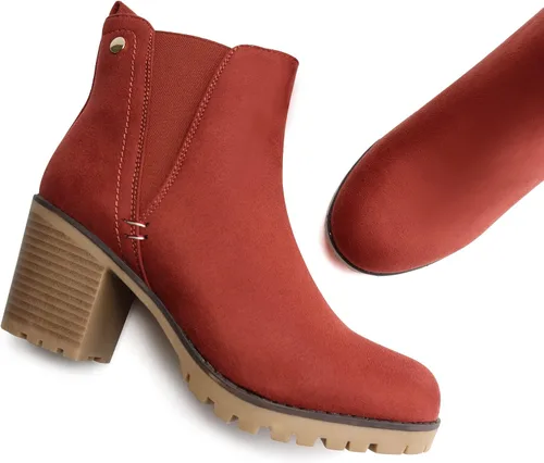 Miniatura 6 de JABASIC - Botines casuales de ante para mujer con tacón de bloque, botas de meter tipo Chelsea