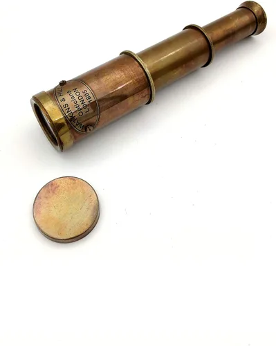 Miniatura 11 de Telescopio de cristal espía de latón náutico con caja de madera, telescopio decorativo monocular plegable pirata con óptica de vidrio para regalo