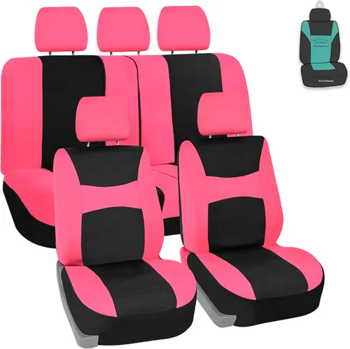 Juego de funda para asiento bolsas de aire de tela negra ligera y fresca FH Group FH-FB030115-SEAT lista para separar; se ajusta a la mayoría de Rosa
