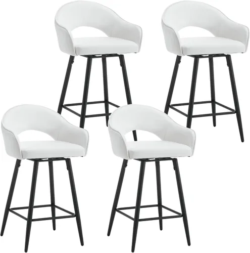 Miniatura 14 de HEAH-YO Juego de 2 taburetes de bar giratorios modernos de 27 pulgadas de altura de mostrador con respaldo y patas de metal negro, taburetes