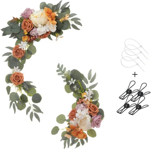 Miniatura 4 de Botín de flores artificiales rojas (juego de 2) para letrero de bienvenida, arco de boda, decoración floral, decoración de boda, ceremonia, Borgoña