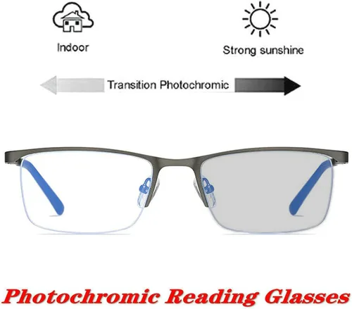 Miniatura 2 de laureles /Gafas de transición para hombre, gafas de lectura fotocromáticas cuadradas de metal con medio marco gris