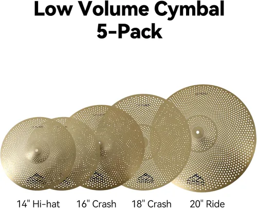 Miniatura 2 de EASTROCK Paquete de platillos de bajo volumen – Juego de 5 piezas con bolsa de platillo, fieltros – 14 pulgadas Hi-hat, 16 pulgadas y 18 pulgadas