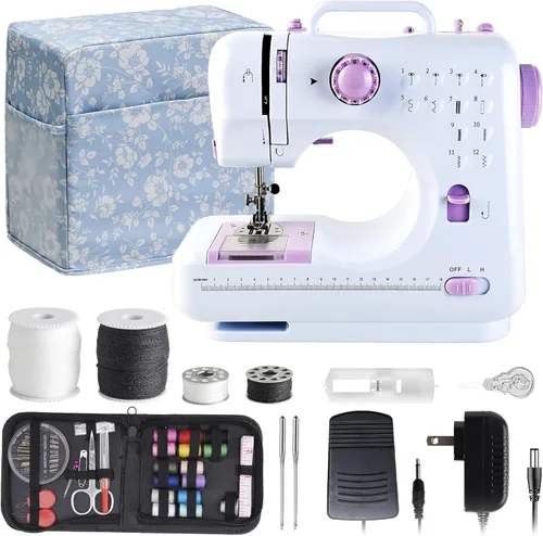 Miniatura 8 de Máquina de coser para principiantes y niños, mini máquinas de coser portátiles con 12 patrones de puntada incorporados, pedal de pie de 2