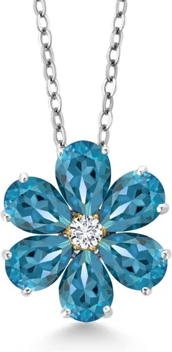Miniatura 26 de Gem Stone King Collar de plata de ley 925 y oro amarillo de 10 quilates con piedra natal y diamantes cultivados en laboratorio, forma de pera