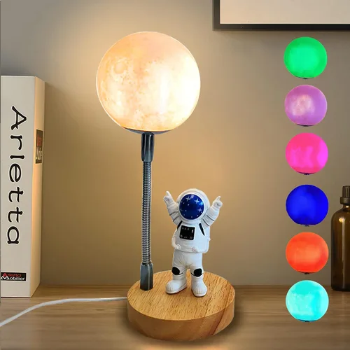 Miniatura 8 de WLHONG Lámpara de luna para niños, luces Space Buddy con luz nocturna de astronauta de 7 colores, alimentada por USB y control de botón, lámpara