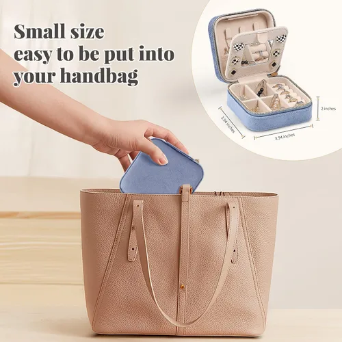 Miniatura 3 de Dajasan Joyero de viaje de terciopelo, mini estuche de joyería de viaje, pequeña caja organizadora de joyas de viaje portátil con espejo