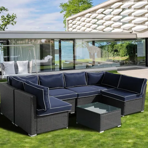Miniatura 3 de Cojines para muebles de patio, 14 cojines de repuesto resistentes al agua para exteriores, cojines de sofá seccionales para 6 asientos de mimbre