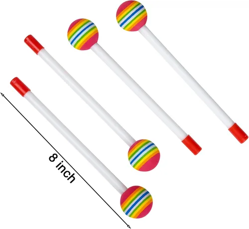 Miniatura 3 de 10 piezas de baquetas para niños, baquetas de caramelo arcoíris de espuma suave con cabeza de percusión para juguetes de ritmo