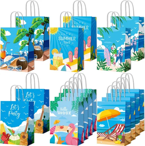Leinuosen 16 bolsas de regalos de verano para regalos de fiesta en la playa, bolsas tropicales de Hawaii para aperitivos, dulces con asa para