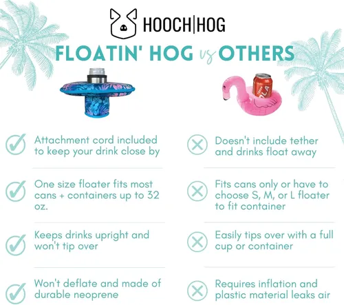 Miniatura 4 de Hooch Hog - Portavasos flotante, soporte para latas y soporte para cerveza, un flotador de bebida de piscina que no se volcará y es imprescindible