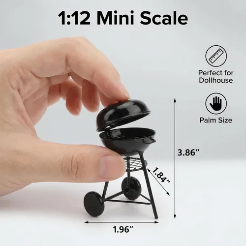 Miniatura 2 de Miniatura BBQ Grill Horno Modelo 1:12 Herramienta de cocina de casa de muñecas Decoración de jardín Accesorios Kicthen Carro de asado Soporte