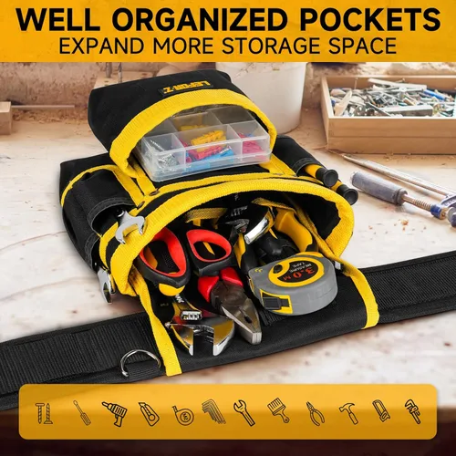 Miniatura 7 de Cinturón de herramientas, bolsa magnética para herramientas, 27 bolsillos, cinturones de herramientas acolchados resistentes para hombres, bolsa