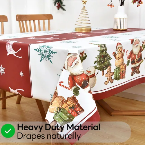 Miniatura 4 de Mantel de Navidad de vinilo resistente rojo de 54x54 pulgadas, mantel rectangular de Navidad, mantel de PVC reutilizable, impermeable, plegable
