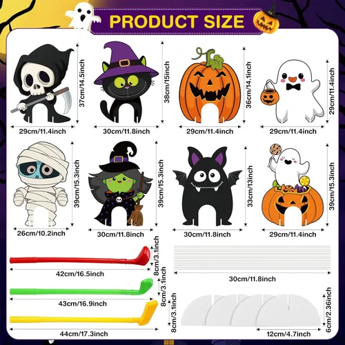 Miniatura 2 de Capoda 8 piezas de Halloween Mini Golf Game Hlloween Golf Yard Sign Mini Golf Club Yard Stakes para Halloween, fiesta de golf, Halloween, césped