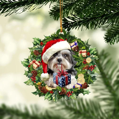 Miniatura 10 de Talataca Lhasa Apso - Bolsa de regalo de Papá Noel en color rojo, 2D, accesorios para espejo retrovisor para automóvil, adorno para árbol