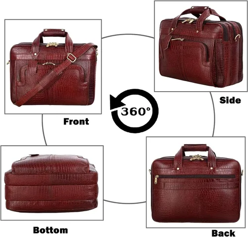Miniatura 6 de Maletines de cuero de grano completo de 16 pulgadas para computadora portátil, bolsas de hombro para hombres y mujeres, bolsa de trabajo de Marrón
