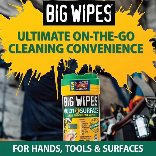 Miniatura 5 de BIG WIPES Recipiente multisuperficie resistente, paños de limpieza súper absorbentes para manos, superficies y herramientas, recipiente de 80