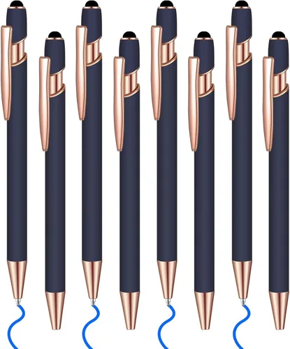 Miniatura 8 de 8 piezas de bolígrafo de tinta azul con punta de lápiz capacitivo 2 en 1 bolígrafo de metal con lápiz capacitivo para pantallas táctiles