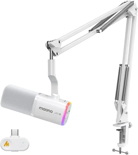 Miniatura 13 de MAONO PD100W Micrófono dinámico inalámbrico para PC, micrófono USB para juegos para transmisión y podcast, cancelación de ruido, RGB, micrófono