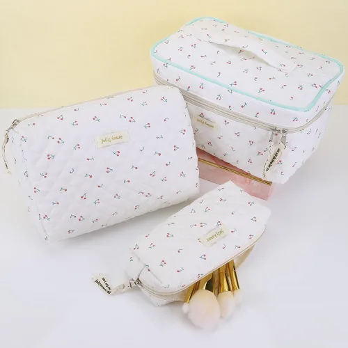 Miniatura 2 de Juoxeepy Bolsa de maquillaje de algodón, bolsa de cosméticos de viaje, bolsa de cosméticos acolchada, bolsa de aseo floral estética coqueta A01-3pcs
