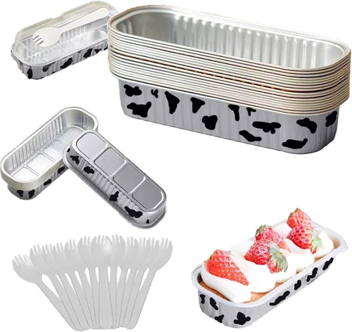 Miniatura 7 de Juego de 12 mini moldes para pan con tapas y cucharas, 200 ml, desechables, rectangulares, de aluminio con papel de aluminio, para hornear pasteles