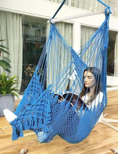 Miniatura 6 de Chihee Silla de Hamaca Súper Grande Silla Colgante de Cuerda de Algodón Hilado Suave Silla de Tejido, Barra Separadora de Metal Resistente Plegable