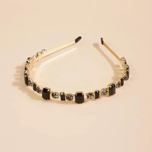 Miniatura 3 de Wiwpar Diademas de diamantes de imitación para mujeres y niñas, bandas elásticas para la cabeza delgadas con diamantes de imitación vintage, Negro