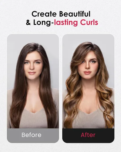 Miniatura 4 de Varita rizadora para cabello largo – Barril de turmalina cerámica con 40000000 iones negativos, rizos definidos y fácil de usar con control