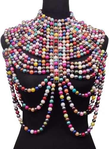 Miniatura 3 de CCbodily - Brasier de cadena de perlas para el cuerpo, collares de hombro de moda, joyería corporal