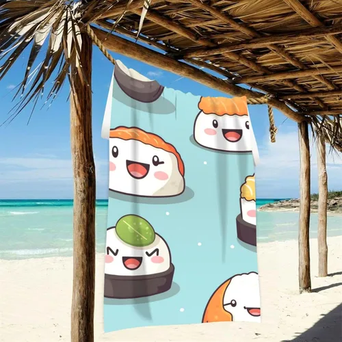 Miniatura 3 de Bonita toalla de playa de sushi de 30 x 60 pulgadas, toalla de baño súper absorbente, toalla ligera de secado rápido para playa, yoga, viajes