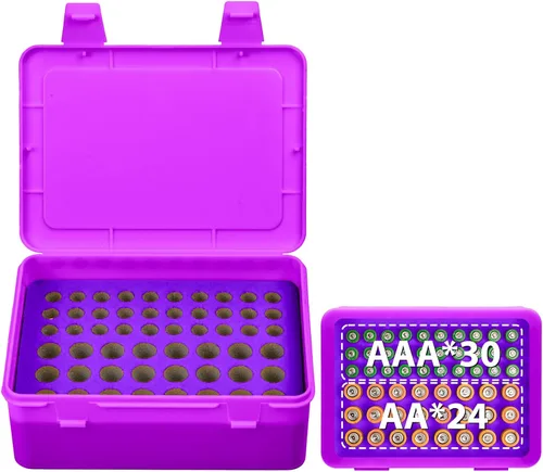Miniatura 4 de Caja organizadora de almacenamiento de baterías, soporte de garaje para 24* AA, 30* pilas AAA (la bolsa no incluye el paquete de baterías) (morado)