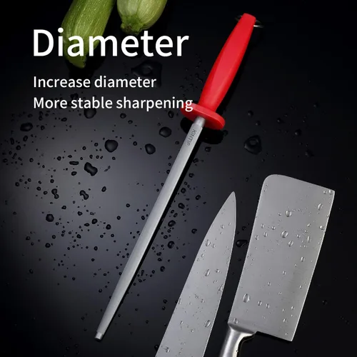 Miniatura 5 de Varilla de afilado de acero de 10 pulgadas, afilador de cuchillos de cocina, acero de alto carbono, líneas finas, alta dureza, ayuda a reparar