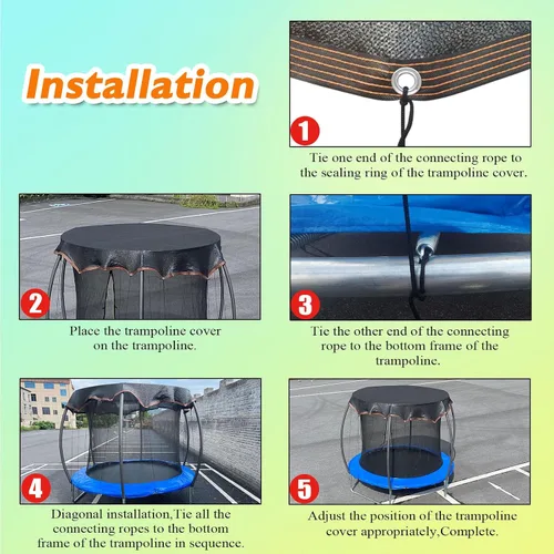 Miniatura 7 de Funda de sombra para cama elástica redonda de 10 pies, cubierta redonda para cama elástica al aire libre para protección solar y bloqueo de hojas