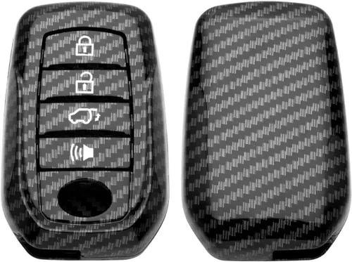 Miniatura 7 de x xotic tech Funda para llavero de ABS con patrón de fibra de carbono negra brillante, compatible con Toyota Land Cruiser, 4Runner Hignlander, Rav4