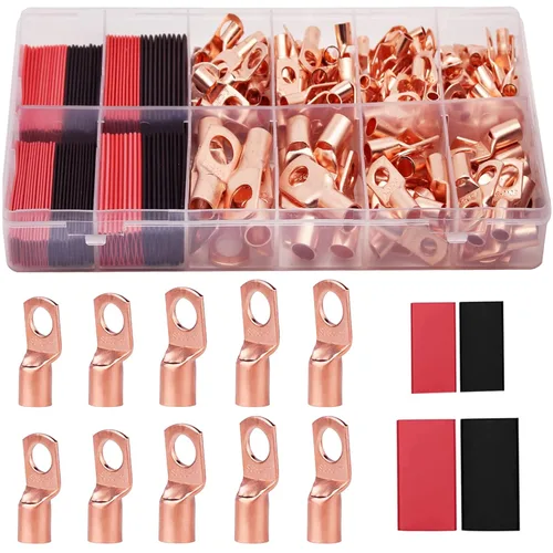 Miniatura 9 de TKDMR 195 terminales de alambre de cobre AWG2 4 6 8 10 12 con juego termorretráctil, 85 terminales de cable de batería, terminales de anillo con 110