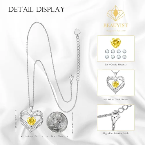 Miniatura 3 de Beauyist Birthstone Necklaces for Women & Girls, Love Heart Pendant Necklace Chains Jewelry Gifts, 5A Zirconia I Love You Necklace, Anniversary