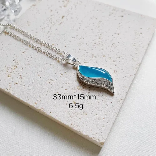 Miniatura 6 de kdhgoo Collar de aguamarina natural para mujeres y niñas, diseño único ovalado de piedra natural con temática de mar, cadena de hueso, regalos