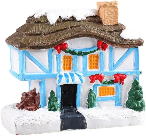 Miniatura 8 de Ochine Casa con luz de pueblo navideño, decoración navideña con luz LED, material de resina, edificios coleccionables de vacaciones