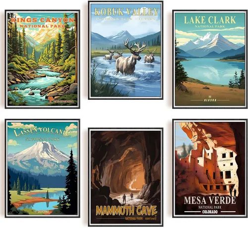 Miniatura 13 de SHOXREM Arte abstracto para pared del parque nacional: juego de 6 carteles de viaje para celebrar la decoración de pared de montaña, 8 pulgadas