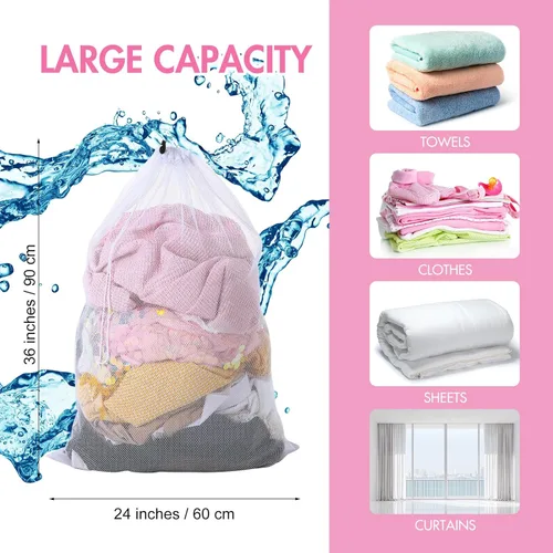 Miniatura 2 de Berlune Bolsas grandes de malla para lavandería, 24 x 36 pulgadas, juego de lavado a granel con cordón para uso comercial, dormitorios, alquileres