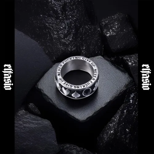 Miniatura 22 de Anillos de calavera gótica vintage para hombres y mujeres, acero inoxidable, ónix negro, anillo de póquer, anillo de esqueleto plateado