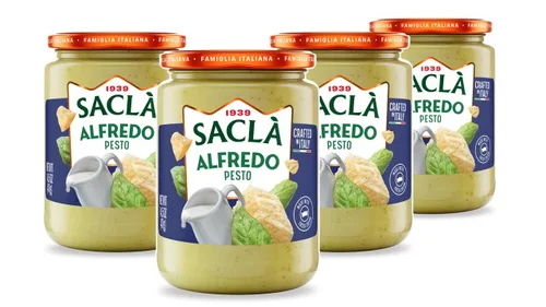 Miniatura 4 de SACLA Alfredo - Salsa de pasta con pesto de albahaca Salsa cremosa italiana para pasta blanca con queso y albahaca Tarro de vidrio de 14.5 onzas