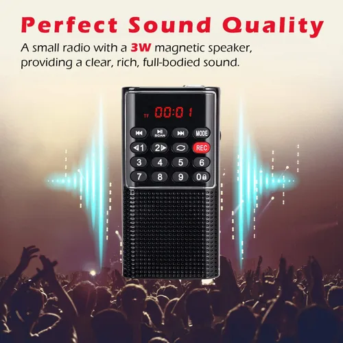 Miniatura 3 de Mini radio FM Walkman de bolsillo, radio portátil con grabador, llave de bloqueo, reproductor de tarjetas SD, funciona con batería recargable, por