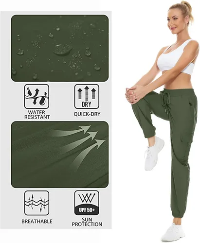 Miniatura 6 de MOUEEY Pantalones deportivos tipo cargo para mujer ligeros de secado rápido resistentes al agua pantalones casuales con bolsillos con cremallera