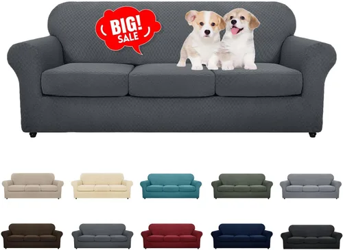 Miniatura 32 de MAXIJIN funda para sofá de 4 piezas, para sofás de 3 plazas, muy elástica, no se desliza, para perros, para mascotas, protector elástico de muebles